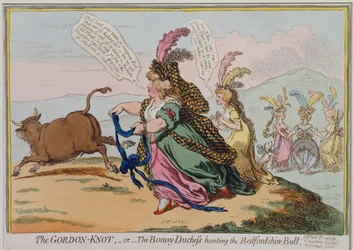 El Nudo Gordiano, o La Bonita Duquesa cazando el Toro de Bedford, publicado por Hannah Humphrey en 1797